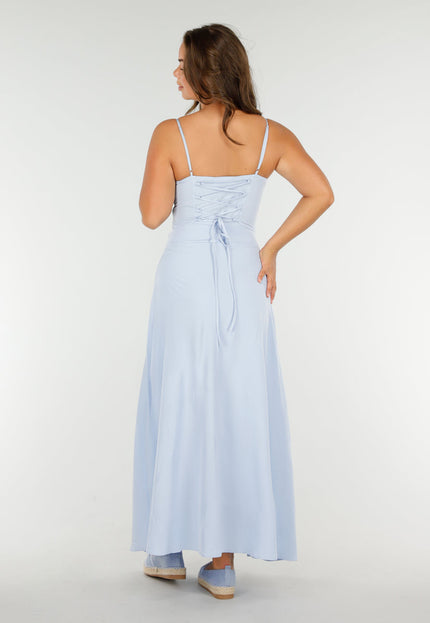 OP=OP.29.NL Lichtblauwe Maxi-Jurk met bandjes