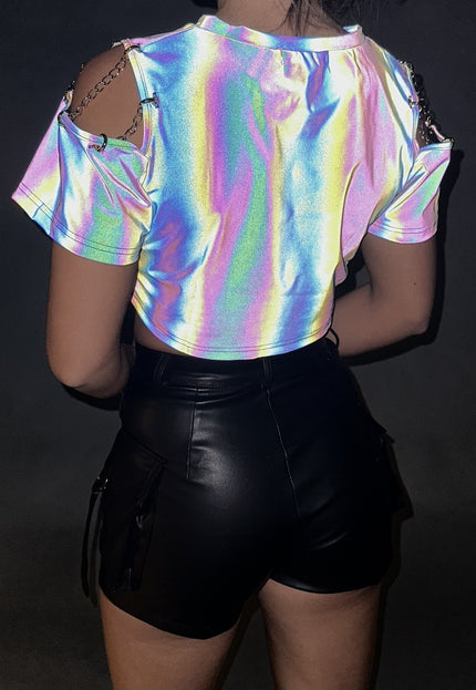 OP=OP.29.NL Reflecterende Crop Top met Korte Mouwen