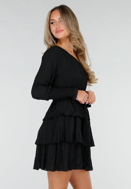 OP=OP.29.NL Zwarte One Shoulder Plissé Jurk