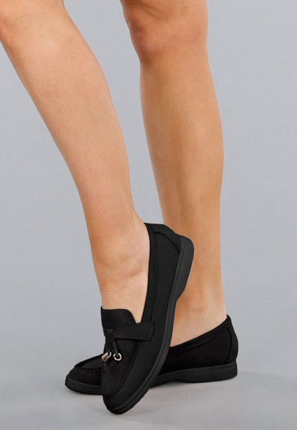 Zwarte Suède Loafers met Gouden Detail