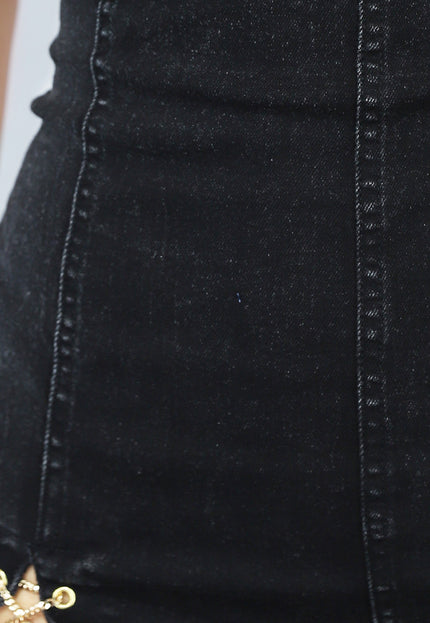 OP=OP.29.S Zwarte Strapless Denim Playsuit met Kettingdetail