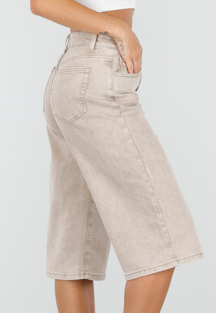 OP=OP.30.NL Beige Stretch Denim Bermuda Broek