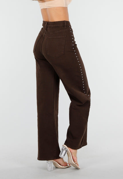 OP=OP.30.NL Donkerbruine Stretch Jeans met Studs