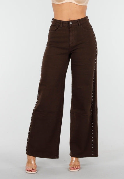 OP=OP.30.NL Donkerbruine Stretch Jeans met Studs