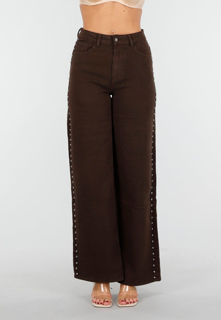 OP=OP.30.NL Donkerbruine Stretch Jeans met Studs