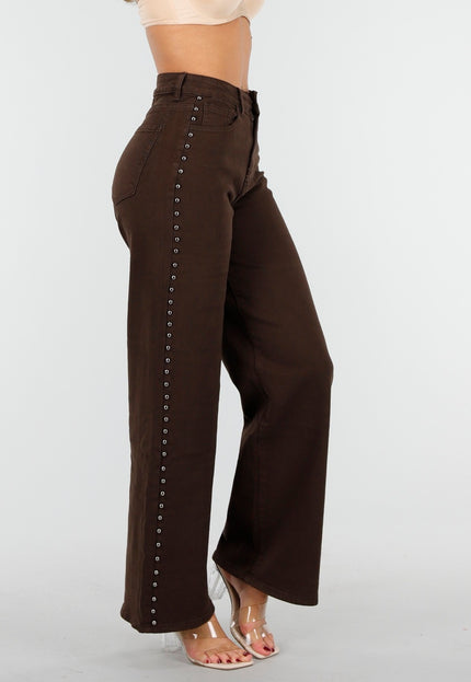 OP=OP.30.NL Donkerbruine Stretch Jeans met Studs