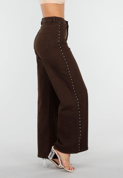 OP=OP.30.NL Donkerbruine Stretch Jeans met Studs