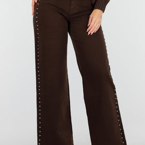 OP=OP.30.NL Donkerbruine Stretch Jeans met Studs