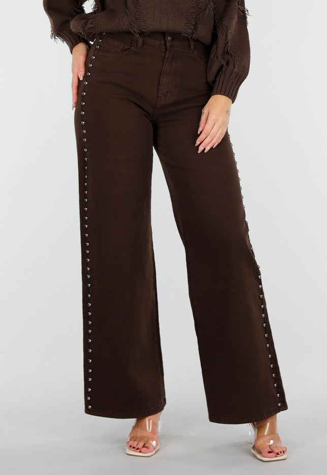 OP=OP.30.NL Donkerbruine Stretch Jeans met Studs