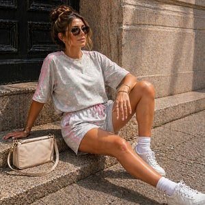 OP=OP.30.NL Grijs Roze Polkadot Two Piece Set met Shorts