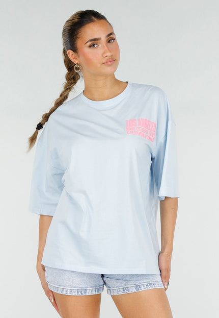OP=OP.30.NL Lichtblauw T-shirt met Roze Print