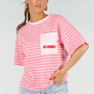 OP=OP.30.NL Roze Gestreept Katoenen T-Shirt
