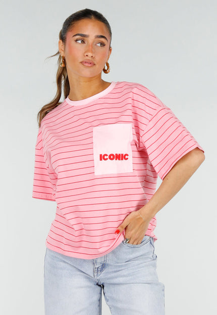OP=OP.30.NL Roze Gestreept Katoenen T-Shirt