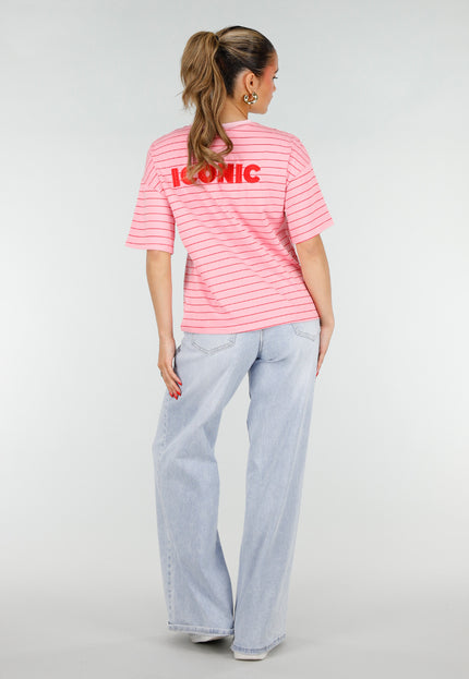 OP=OP.30.NL Roze Gestreept Katoenen T-Shirt