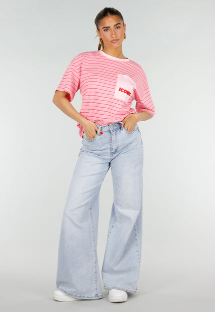 OP=OP.30.NL Roze Gestreept Katoenen T-Shirt