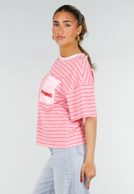 OP=OP.30.NL Roze Gestreept Katoenen T-Shirt
