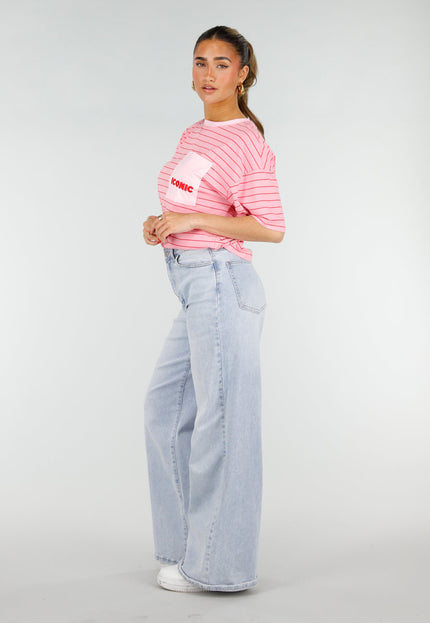 OP=OP.30.NL Roze Gestreept Katoenen T-Shirt