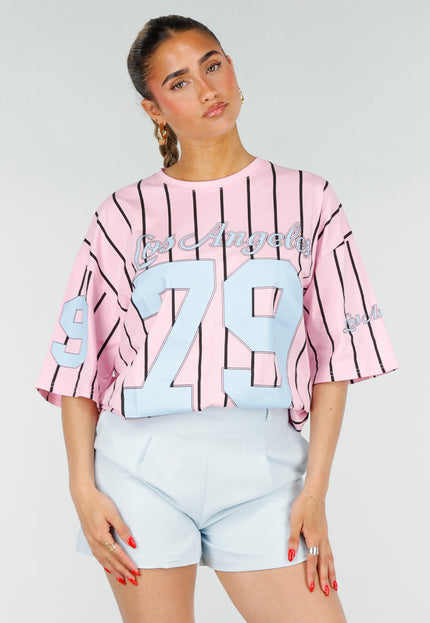 OP=OP.30.NL Roze Jersey Shirt met Strepen en Print