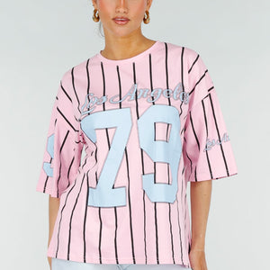 OP=OP.30.NL Roze Jersey Shirt met Strepen en Print