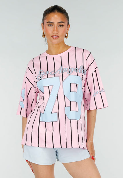 OP=OP.30.NL Roze Jersey Shirt met Strepen en Print