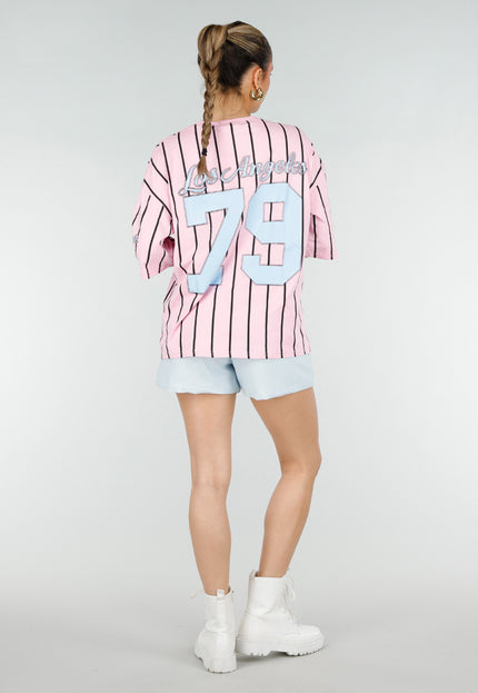 OP=OP.30.NL Roze Jersey Shirt met Strepen en Print