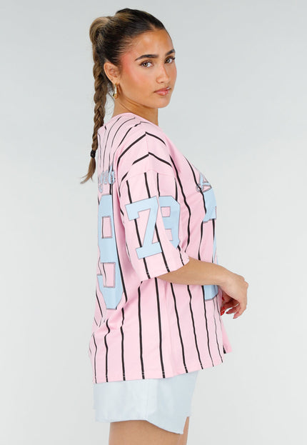 OP=OP.30.NL Roze Jersey Shirt met Strepen en Print