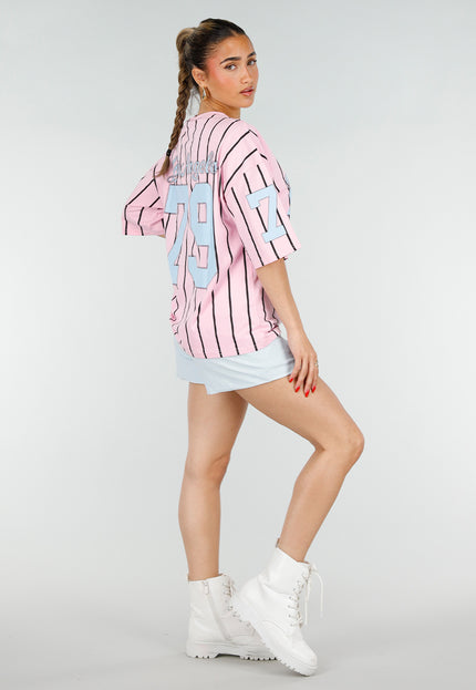 OP=OP.30.NL Roze Jersey Shirt met Strepen en Print