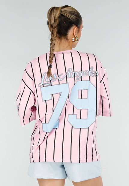 OP=OP.30.NL Roze Jersey Shirt met Strepen en Print