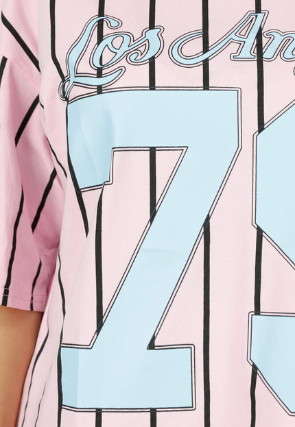 OP=OP.30.NL Roze Jersey Shirt met Strepen en Print