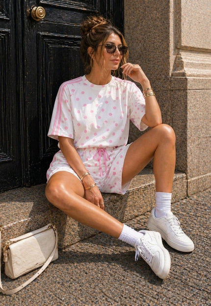 OP=OP.30.NL Wit Roze Polkadot Two Piece Set met Shorts