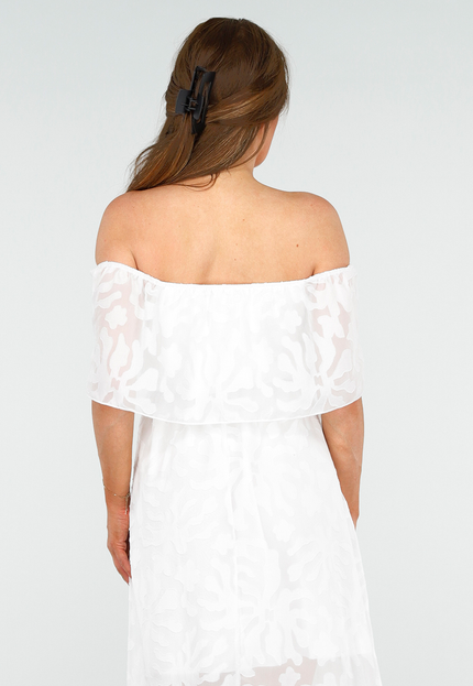 OP=OP.30.NL Witte Kanten Off Shoulder Maxi Jurk