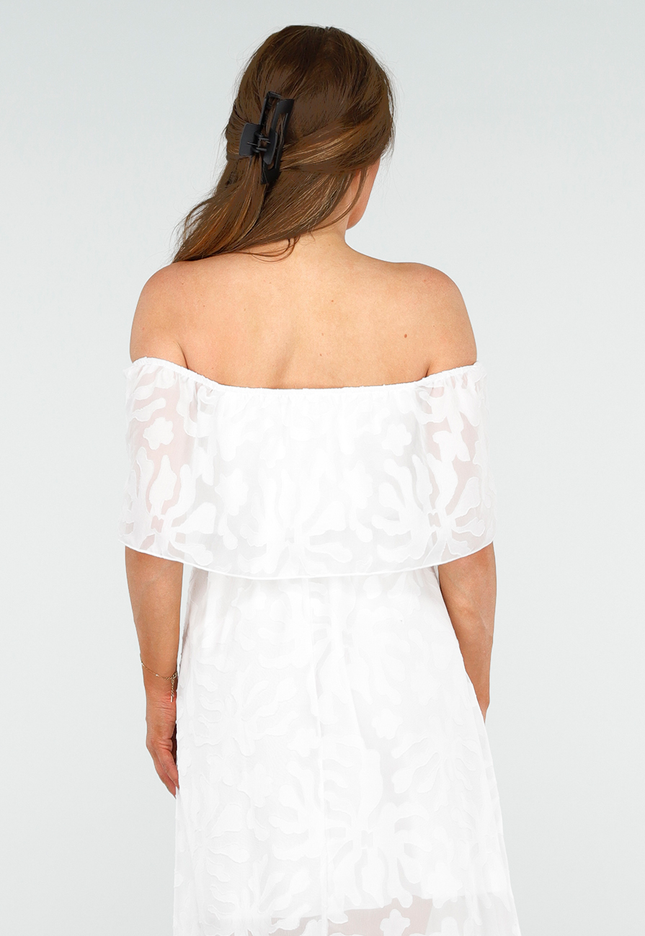 OP=OP.30.NL Witte Kanten Off Shoulder Maxi Jurk