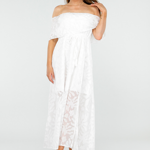 OP=OP.30.NL Witte Kanten Off Shoulder Maxi Jurk
