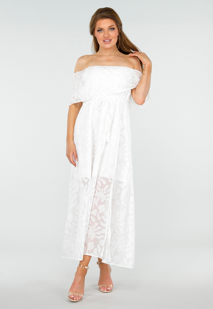 OP=OP.30.NL Witte Kanten Off Shoulder Maxi Jurk