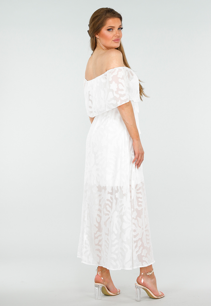 OP=OP.30.NL Witte Kanten Off Shoulder Maxi Jurk