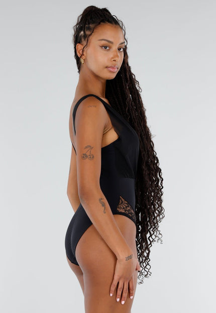 OP=OP.30.NL Zwarte Body met Mesh Detail