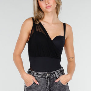 OP=OP.30.NL Zwarte Body met Mesh Detail