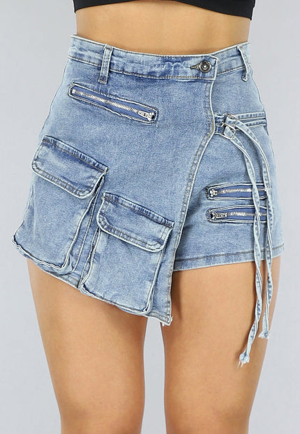 OP=OP.31.NL Blauwe Cargo Skort met Gespdetail