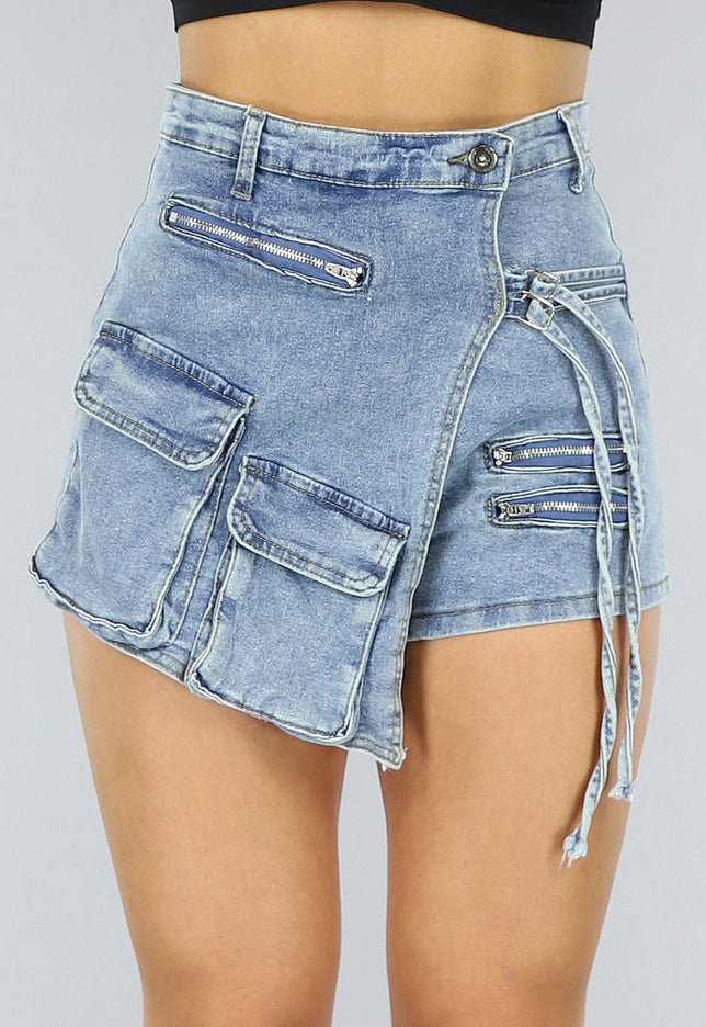 OP=OP.31.NL Blauwe Cargo Skort met Gespdetail