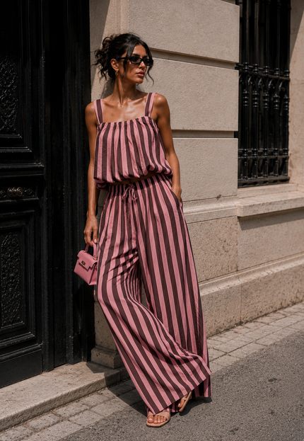OP=OP.31.NL Bruin Roze Gestreepte Two Piece Set