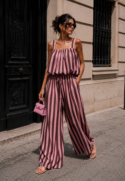 OP=OP.31.NL Bruin Roze Gestreepte Two Piece Set