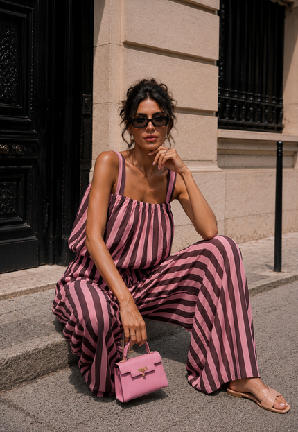 OP=OP.31.NL Bruin Roze Gestreepte Two Piece Set