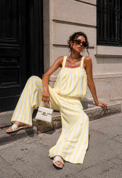 OP=OP.31.NL Geel Witte Gestreepte Two Piece Set