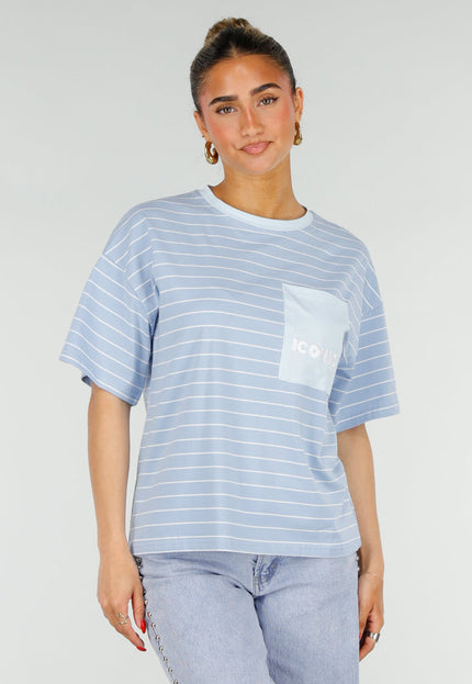 OP=OP.31.NL Lichtblauw Gestreept T-shirt met Borstzak