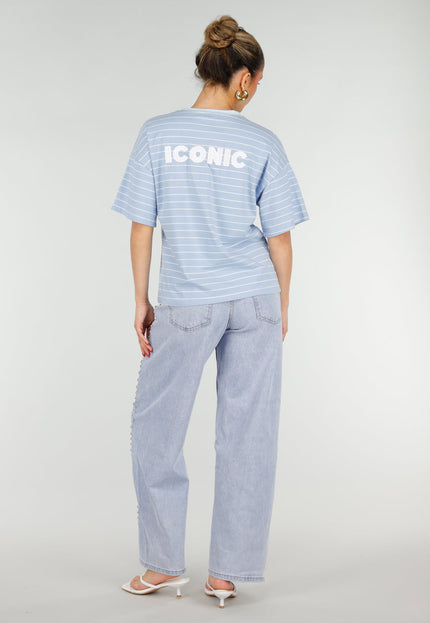 OP=OP.31.NL Lichtblauw Gestreept T-shirt met Borstzak
