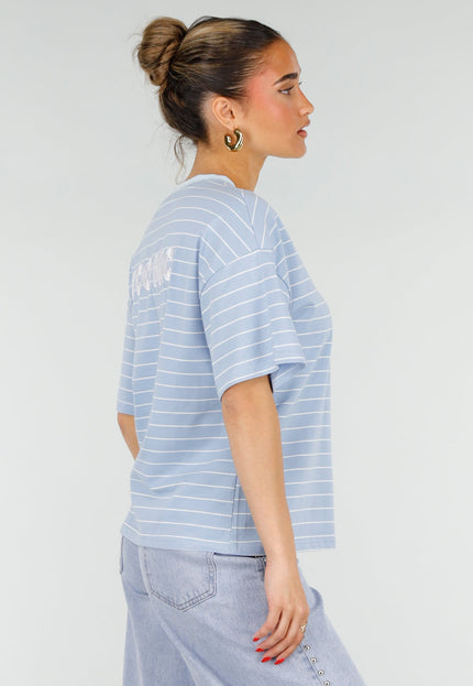 OP=OP.31.NL Lichtblauw Gestreept T-shirt met Borstzak