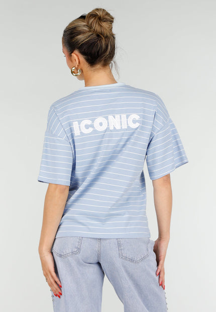OP=OP.31.NL Lichtblauw Gestreept T-shirt met Borstzak