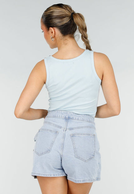 OP=OP.31.NL Lichtblauwe Rib Tank Top met Glitters
