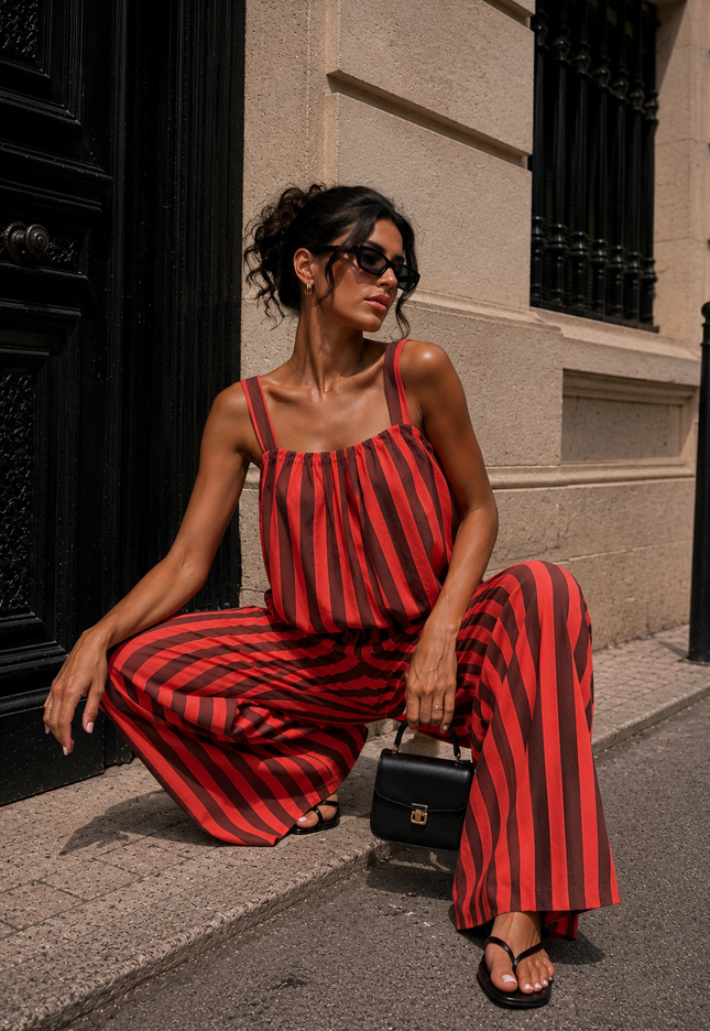 OP=OP.31.NL Rood Bruine Gestreepte Two Piece Set