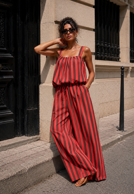 OP=OP.31.NL Rood Bruine Gestreepte Two Piece Set